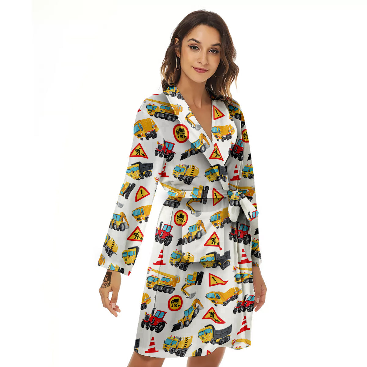 Colorful Toy Trucks And Tractor Print Pattern Women's Robe-grizzshop