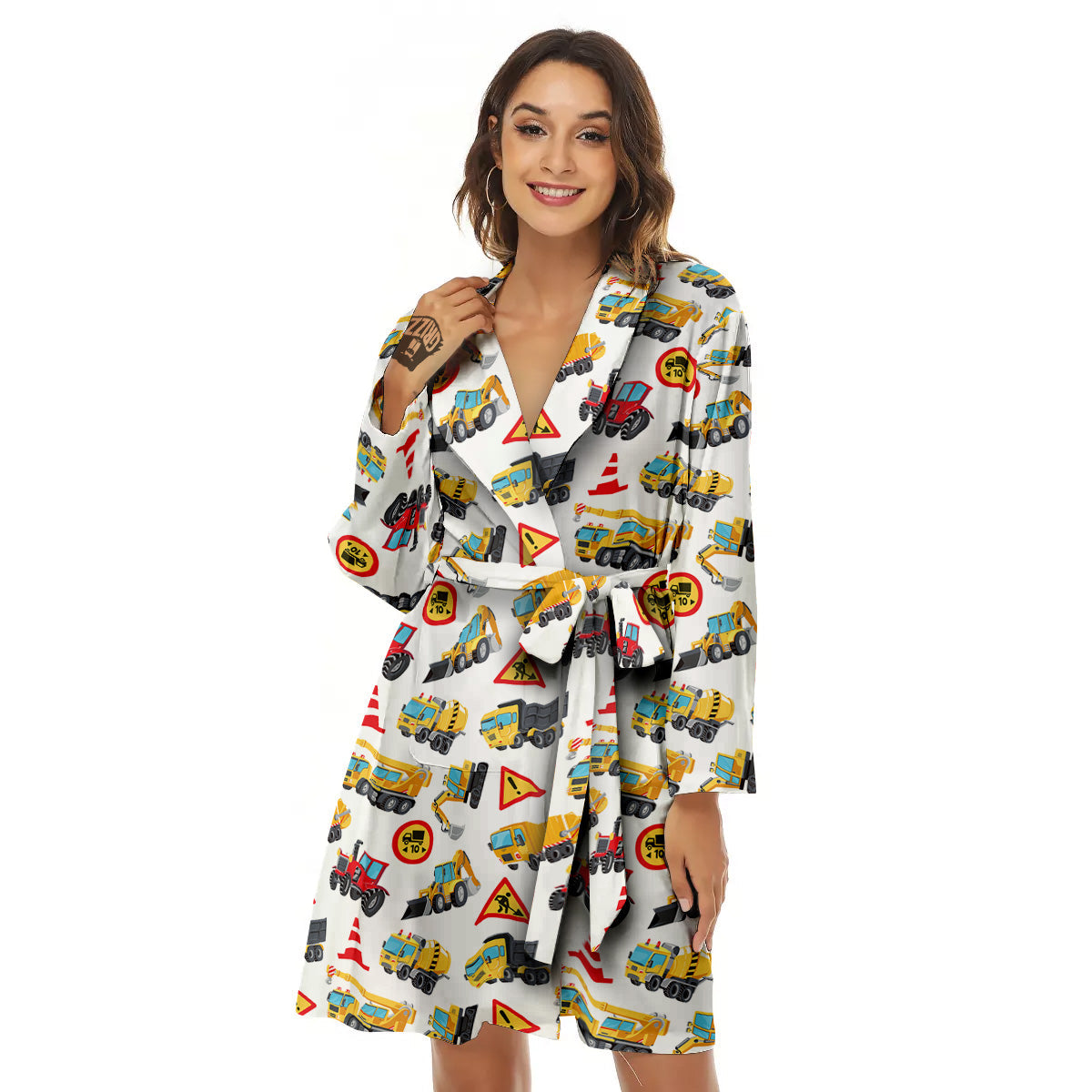 Colorful Toy Trucks And Tractor Print Pattern Women's Robe-grizzshop