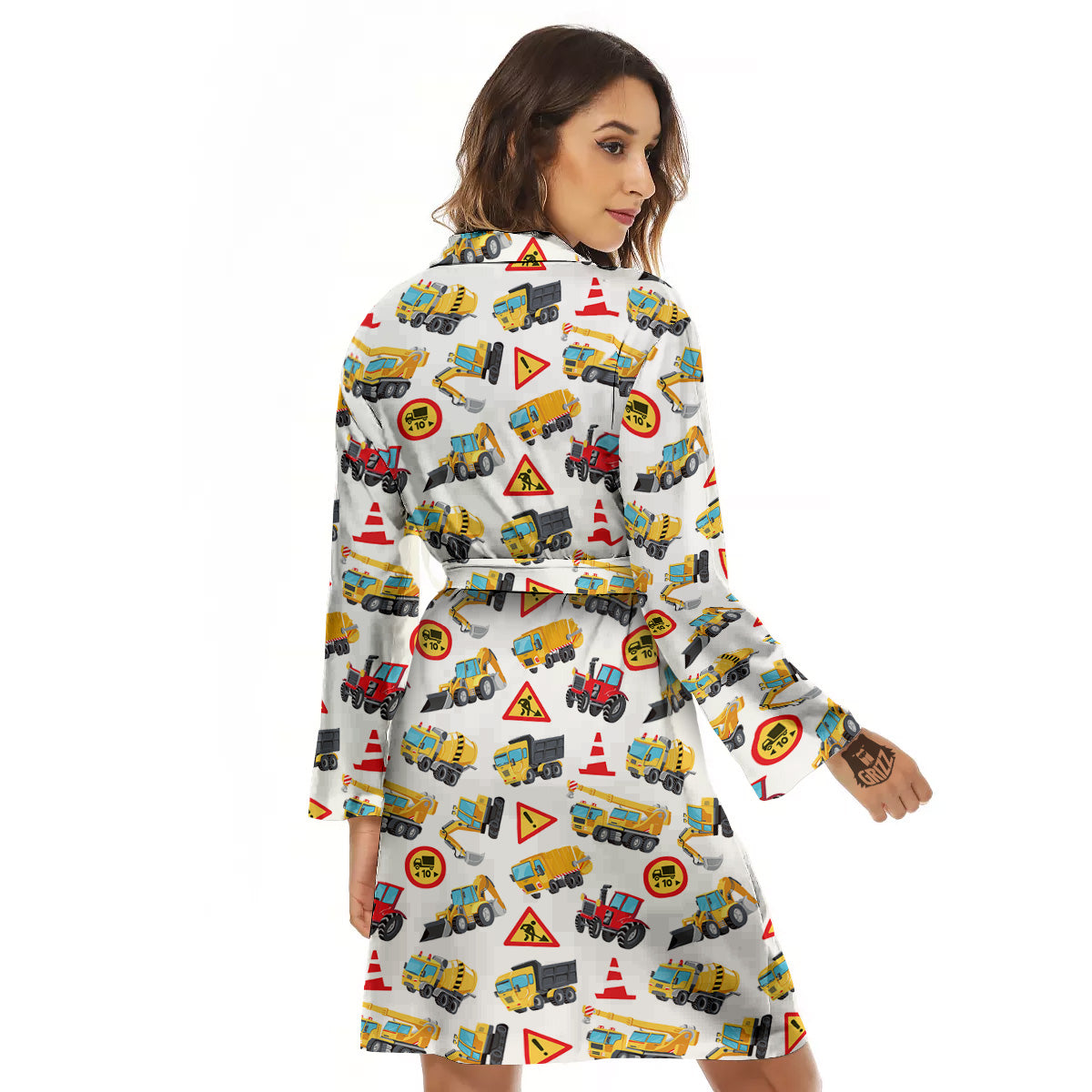 Colorful Toy Trucks And Tractor Print Pattern Women's Robe-grizzshop