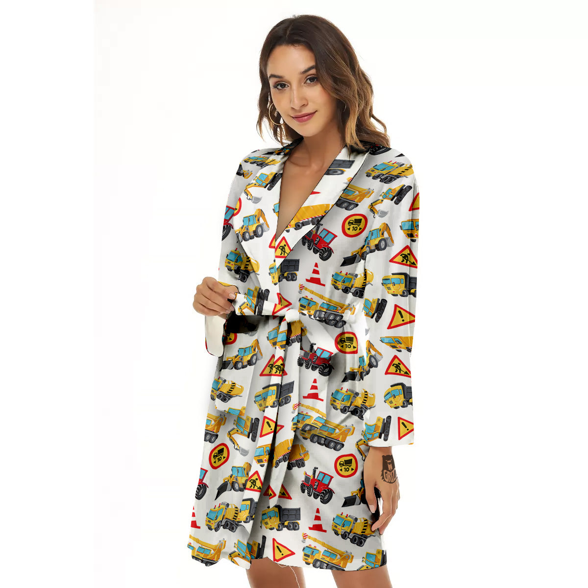 Colorful Toy Trucks And Tractor Print Pattern Women's Robe-grizzshop