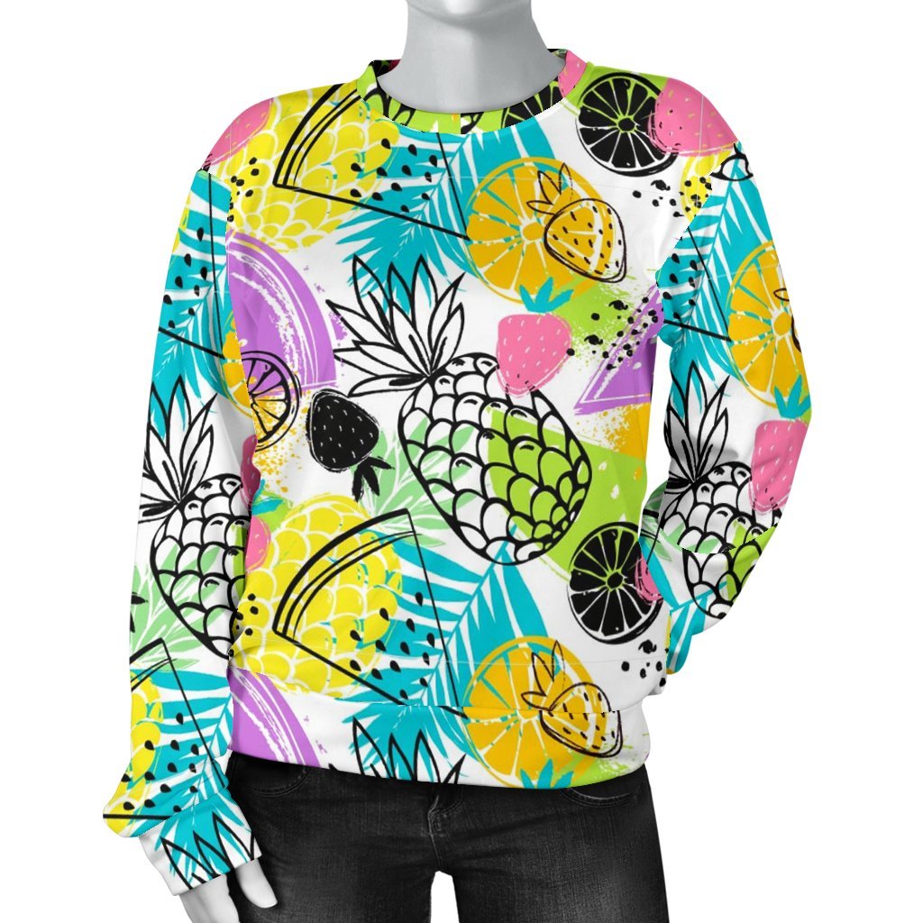 Colorful Watermelon Pineapple Drawing Print Sweatshirt-grizzshop