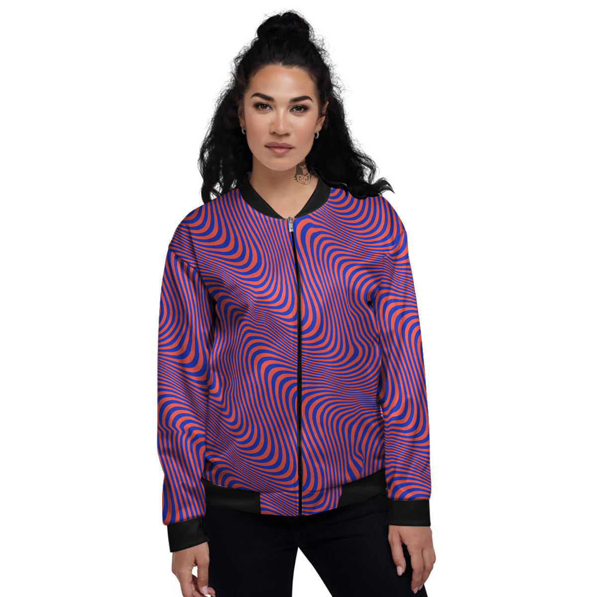 Colorful Wavy Bright Waves Print Women's Bomber Jacket-grizzshop