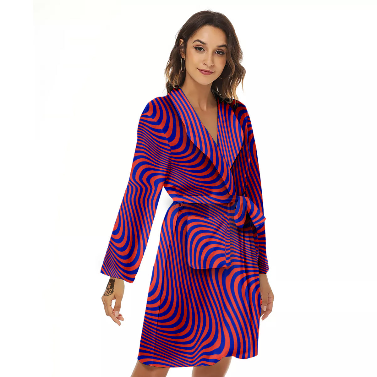 Colorful Wavy Bright Waves Print Women's Robe-grizzshop