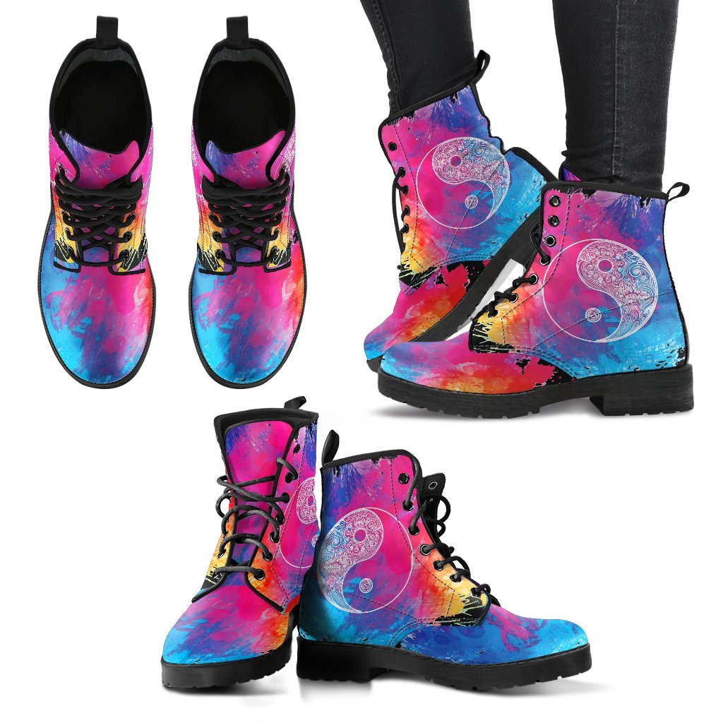Colorful Yin Yang Women's Leather Boots-grizzshop