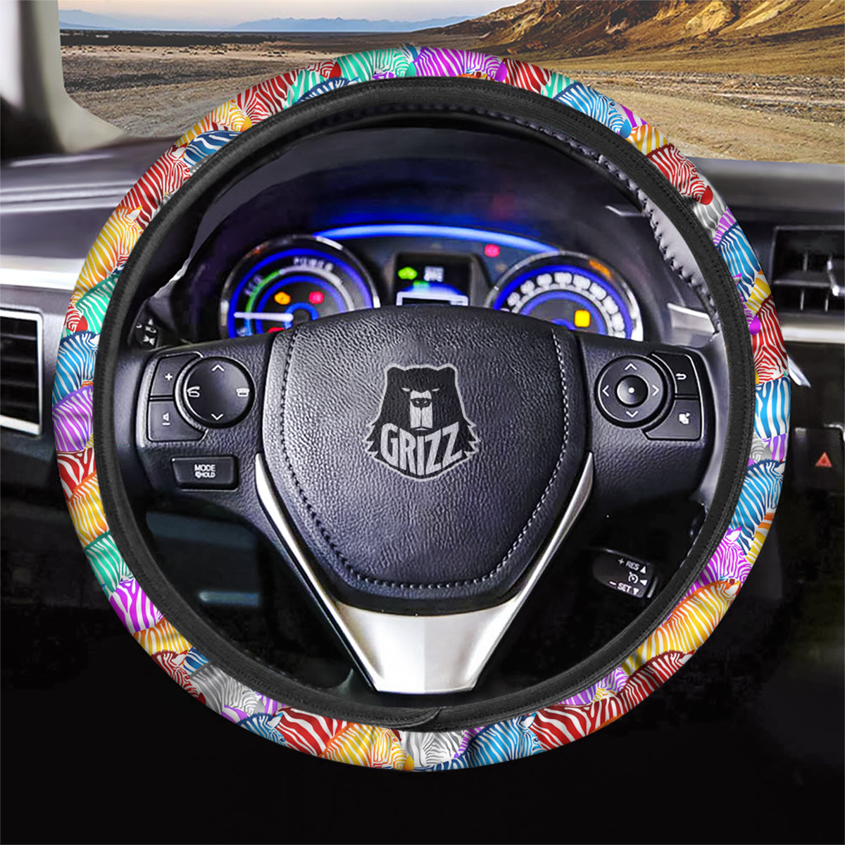 Colorful Zebra Print Pattern Car Steering Wheel Cover-grizzshop