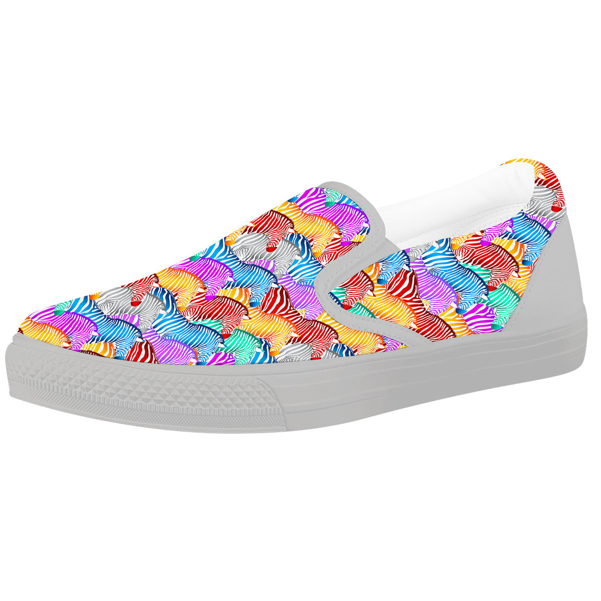 Colorful Zebra Print Pattern White Slip On Shoes-grizzshop