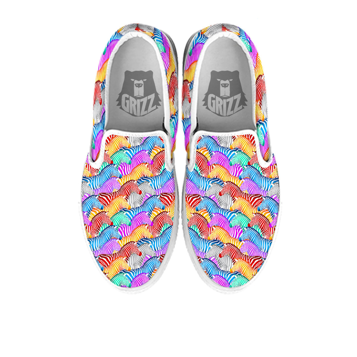 Colorful Zebra Print Pattern White Slip On Shoes-grizzshop