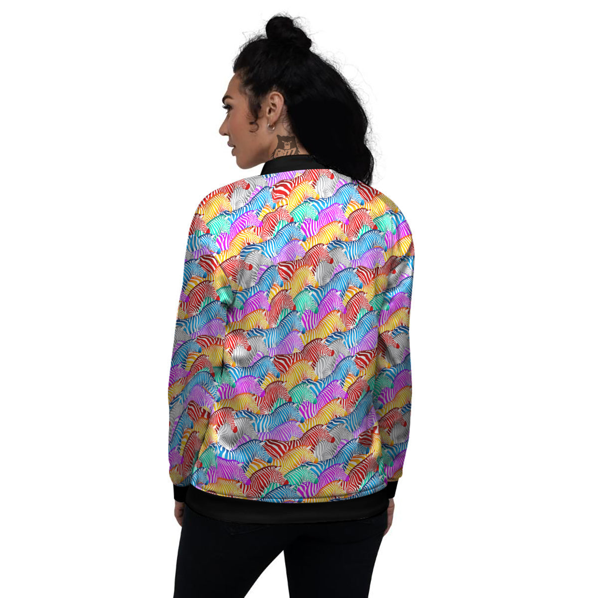 Colorful Zebra Print Pattern Women's Bomber Jacket-grizzshop