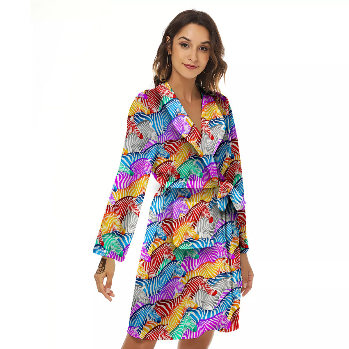 Colorful Zebra Print Pattern Women's Robe-grizzshop