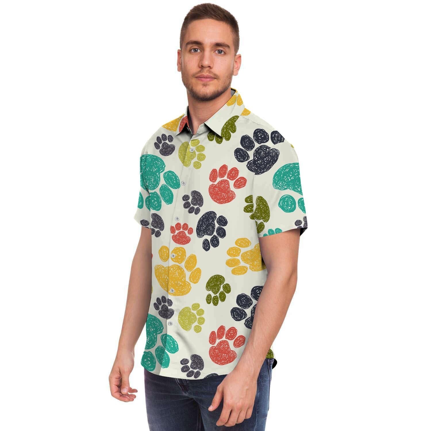 Colorful Doodle Paw Men's Short Sleeve Shirt-grizzshop