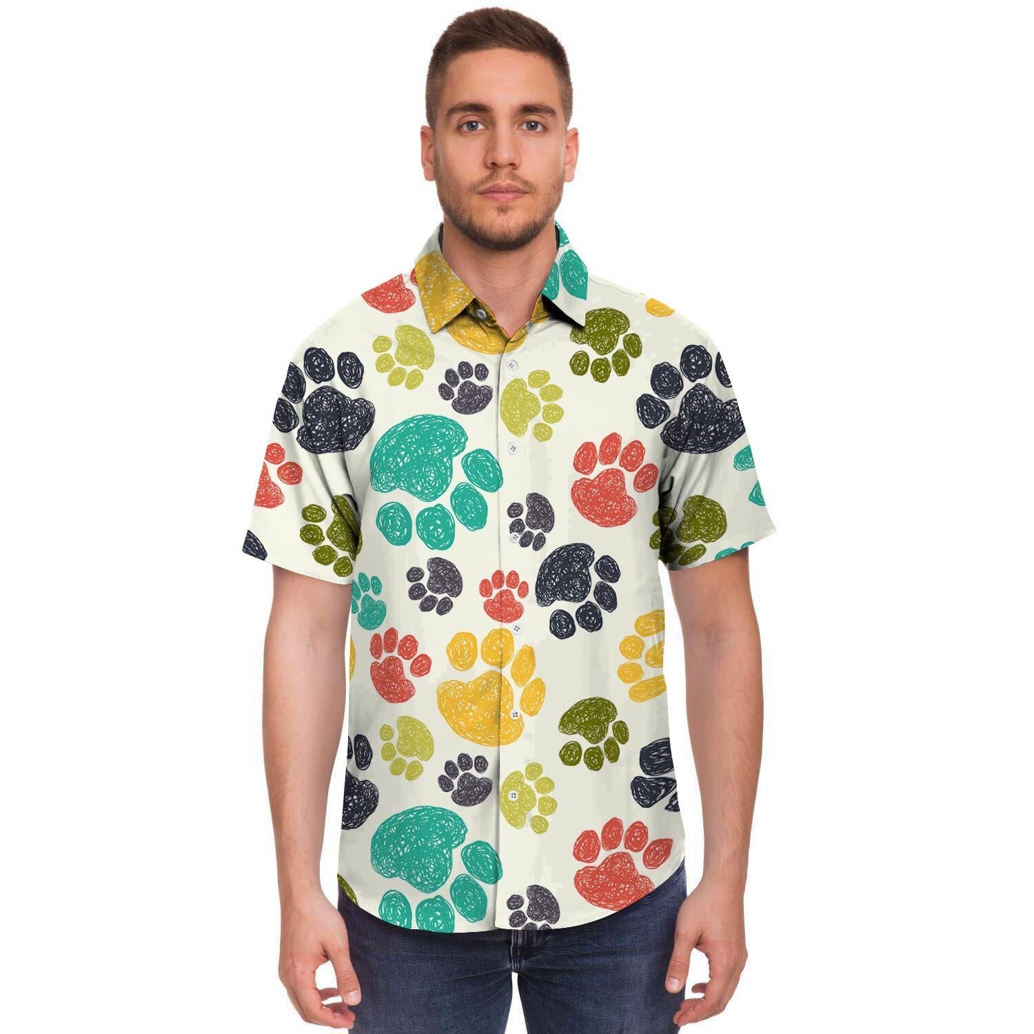 Colorful Doodle Paw Men's Short Sleeve Shirt-grizzshop
