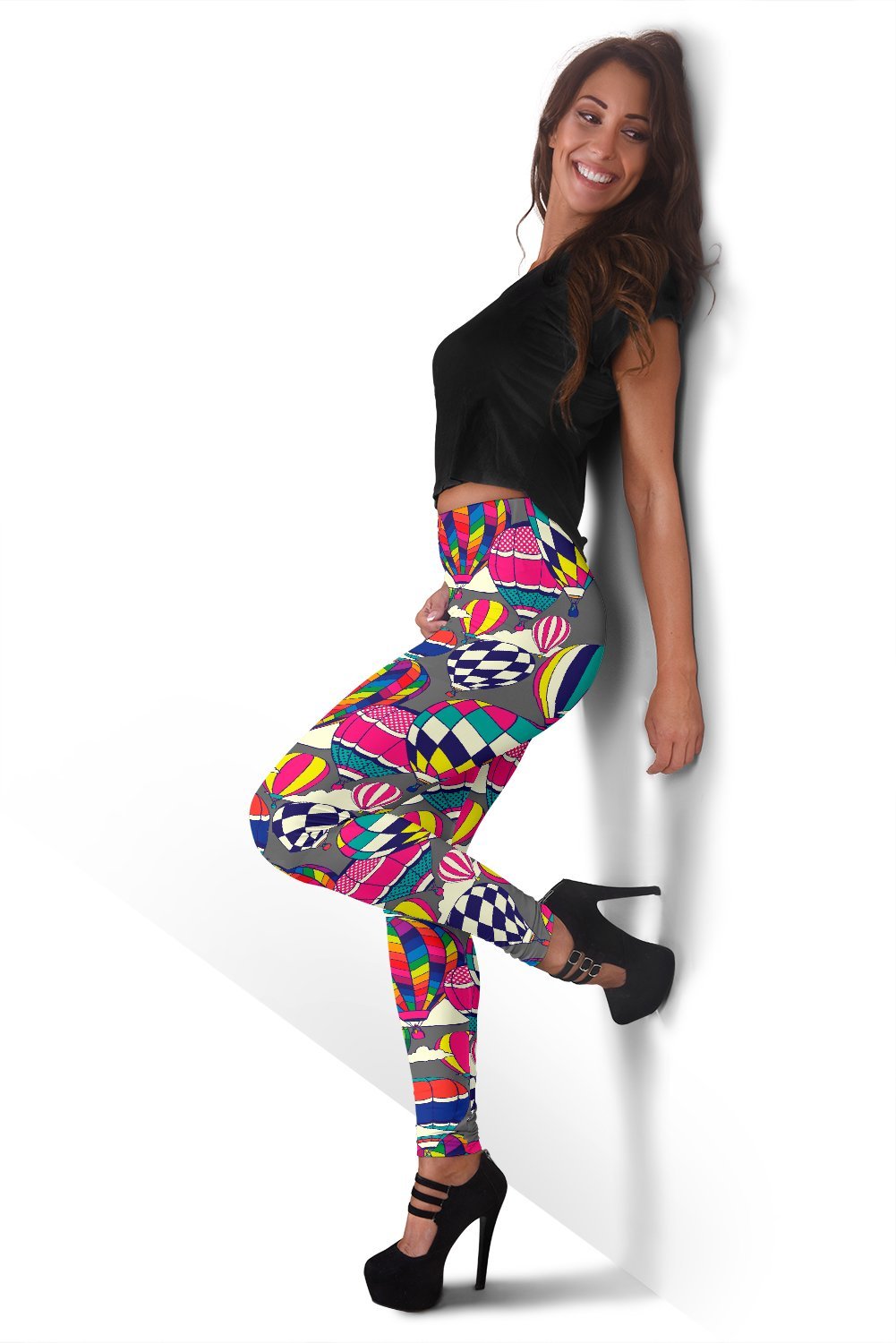 Colorful Hot Air Balloon Pattern Print Women Leggings-grizzshop