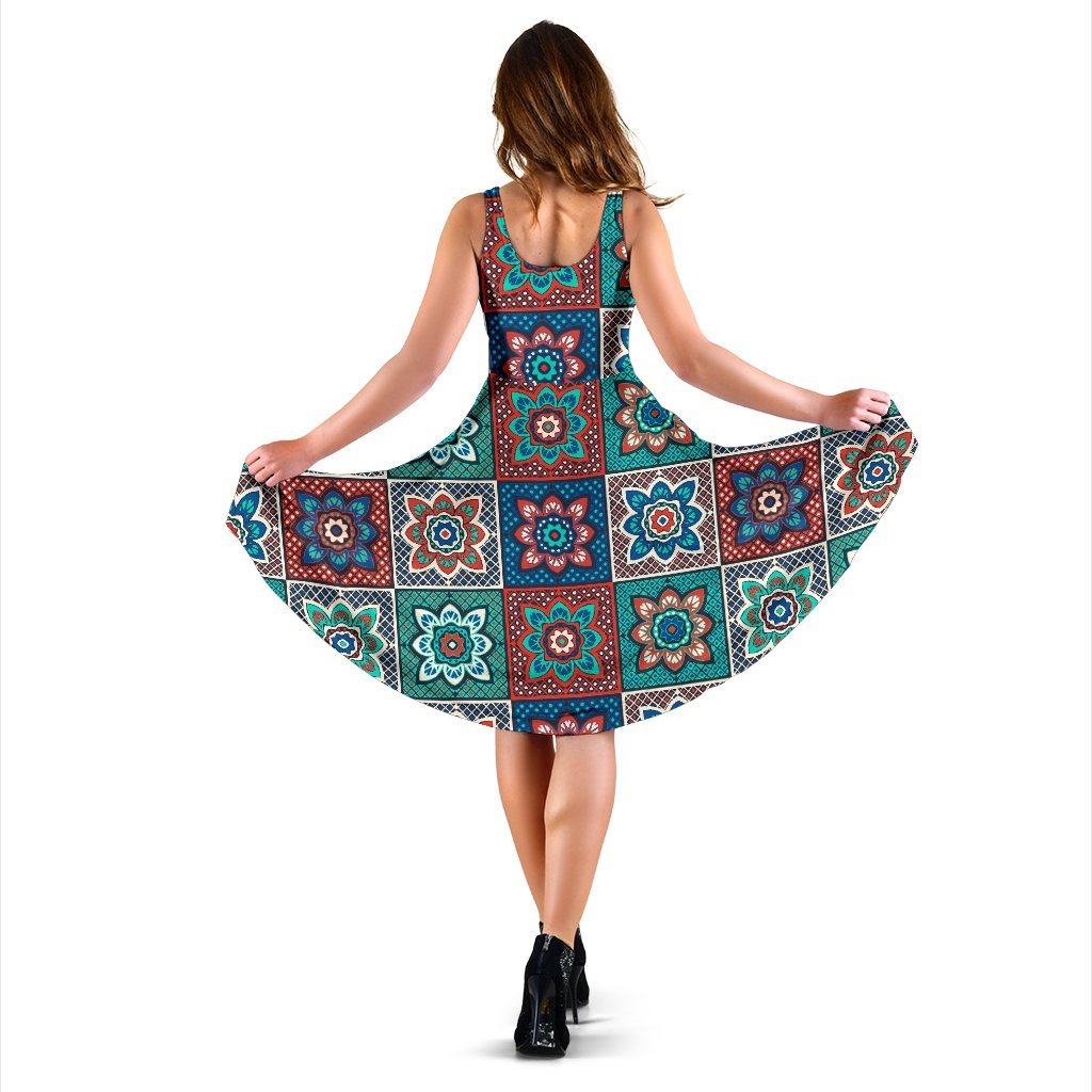 Colorful Mosaic Print Pattern Dress-grizzshop