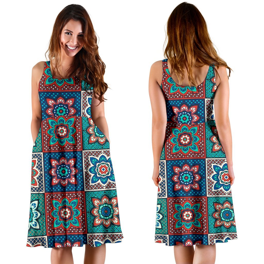 Colorful Mosaic Print Pattern Dress-grizzshop