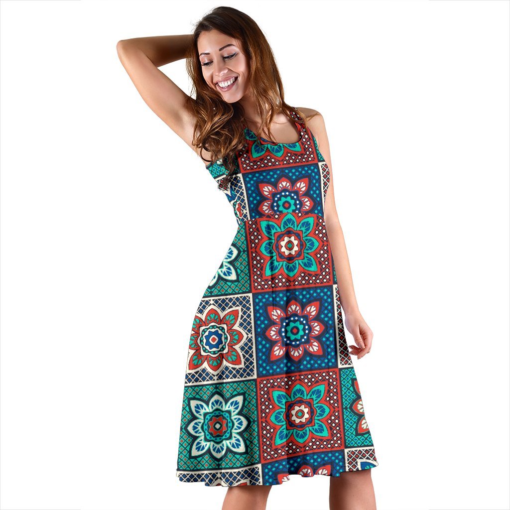 Colorful Mosaic Print Pattern Dress-grizzshop
