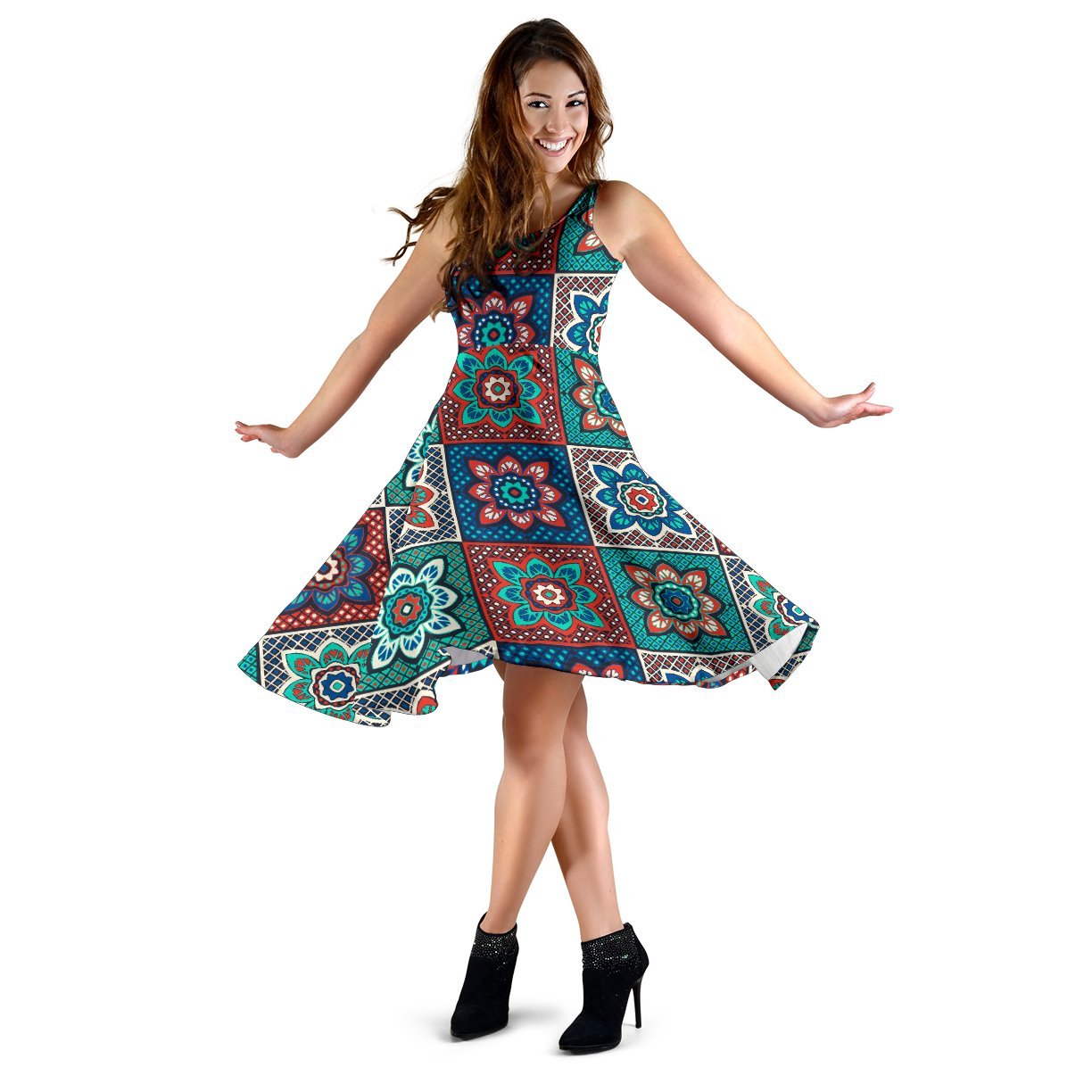 Colorful Mosaic Print Pattern Dress-grizzshop