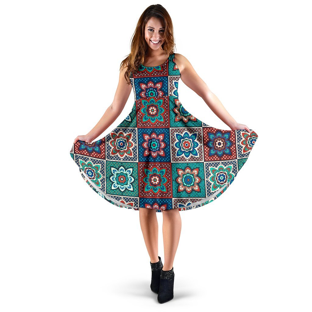Colorful Mosaic Print Pattern Dress-grizzshop