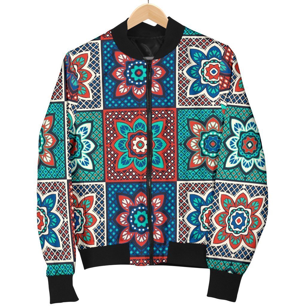 Colorful Mosaic Print Pattern Women Casual Bomber Jacket-grizzshop