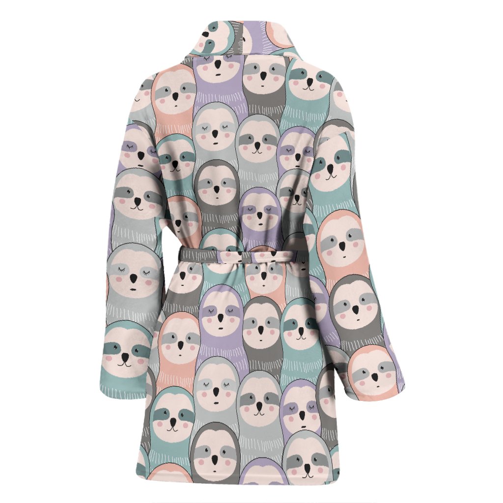 Colorful Sloth Pattern Print Women Long Robe-grizzshop
