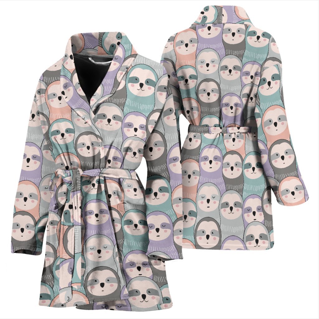 Colorful Sloth Pattern Print Women Long Robe-grizzshop