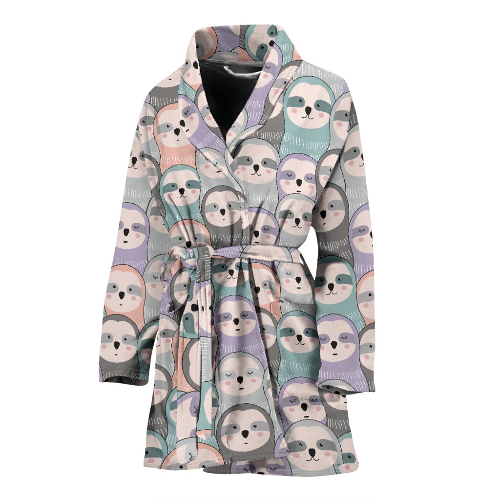 Colorful Sloth Pattern Print Women Long Robe-grizzshop