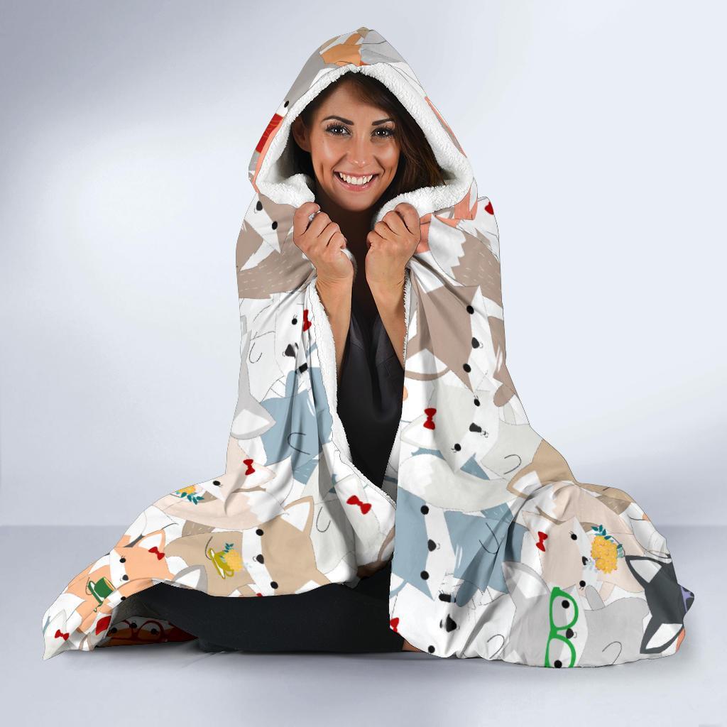 Colorul Fox Pattern Print Hooded Blanket-grizzshop