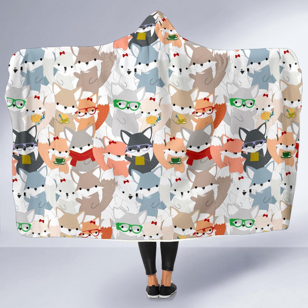 Colorul Fox Pattern Print Hooded Blanket-grizzshop