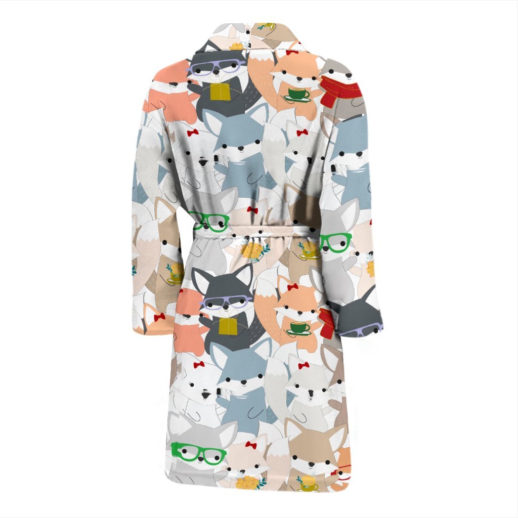 Colorul Fox Pattern Print Men Long Robe-grizzshop