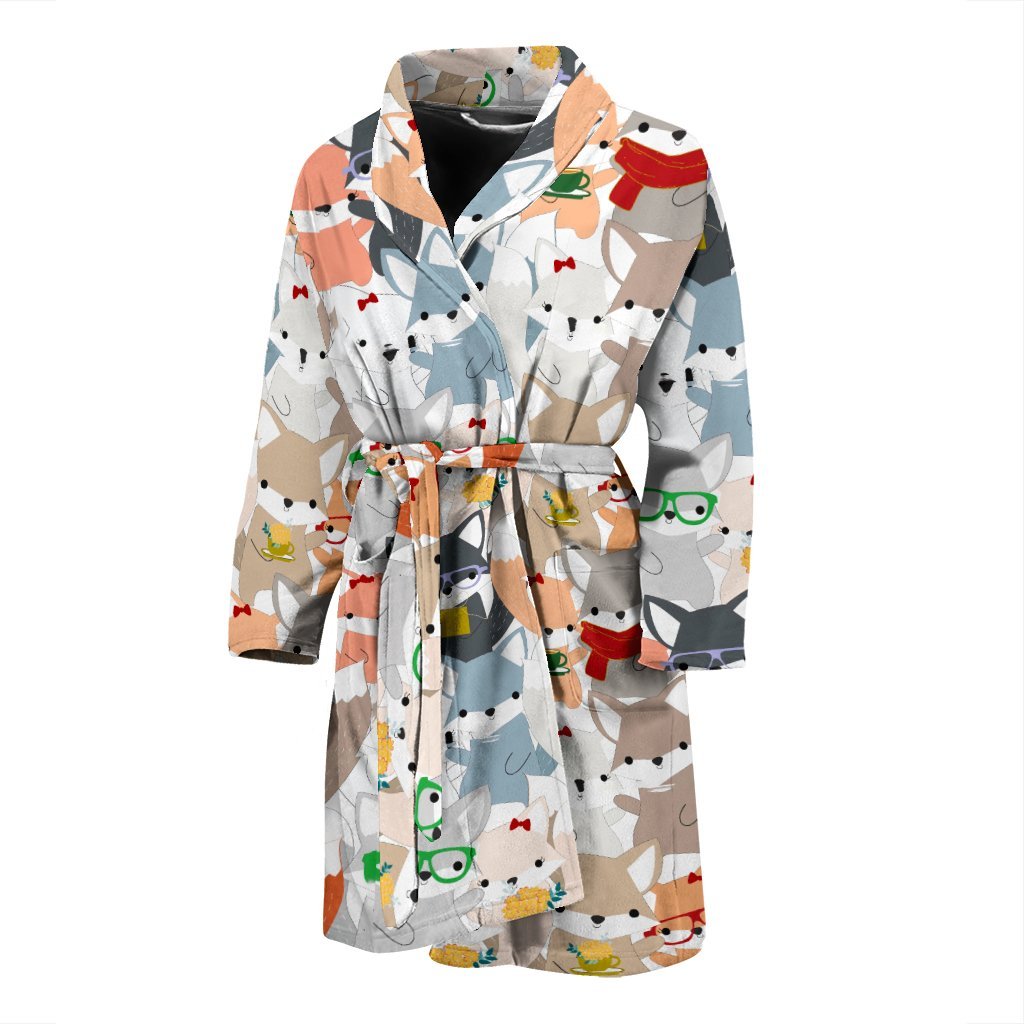 Colorul Fox Pattern Print Men Long Robe-grizzshop