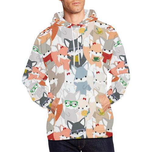 Colorul Fox Pattern Print Men Pullover Hoodie-grizzshop