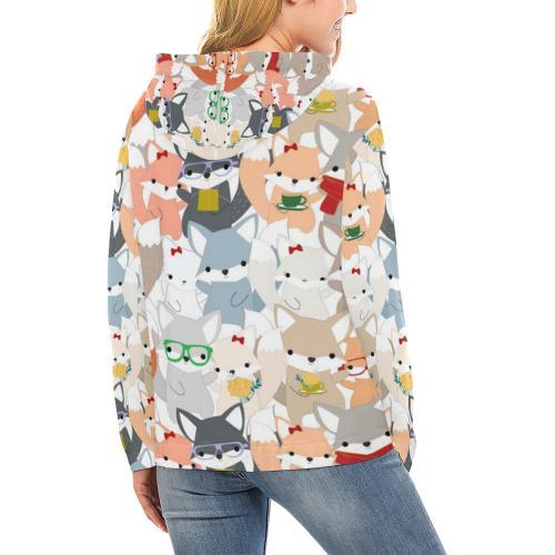 Colorul Fox Pattern Print Women Pullover Hoodie-grizzshop