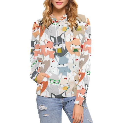 Colorul Fox Pattern Print Women Pullover Hoodie-grizzshop