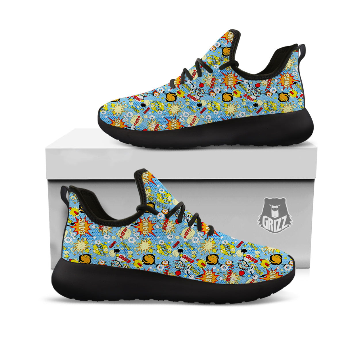 Comic Book Speech Bubbles Print Pattern Black Athletic Shoes-grizzshop