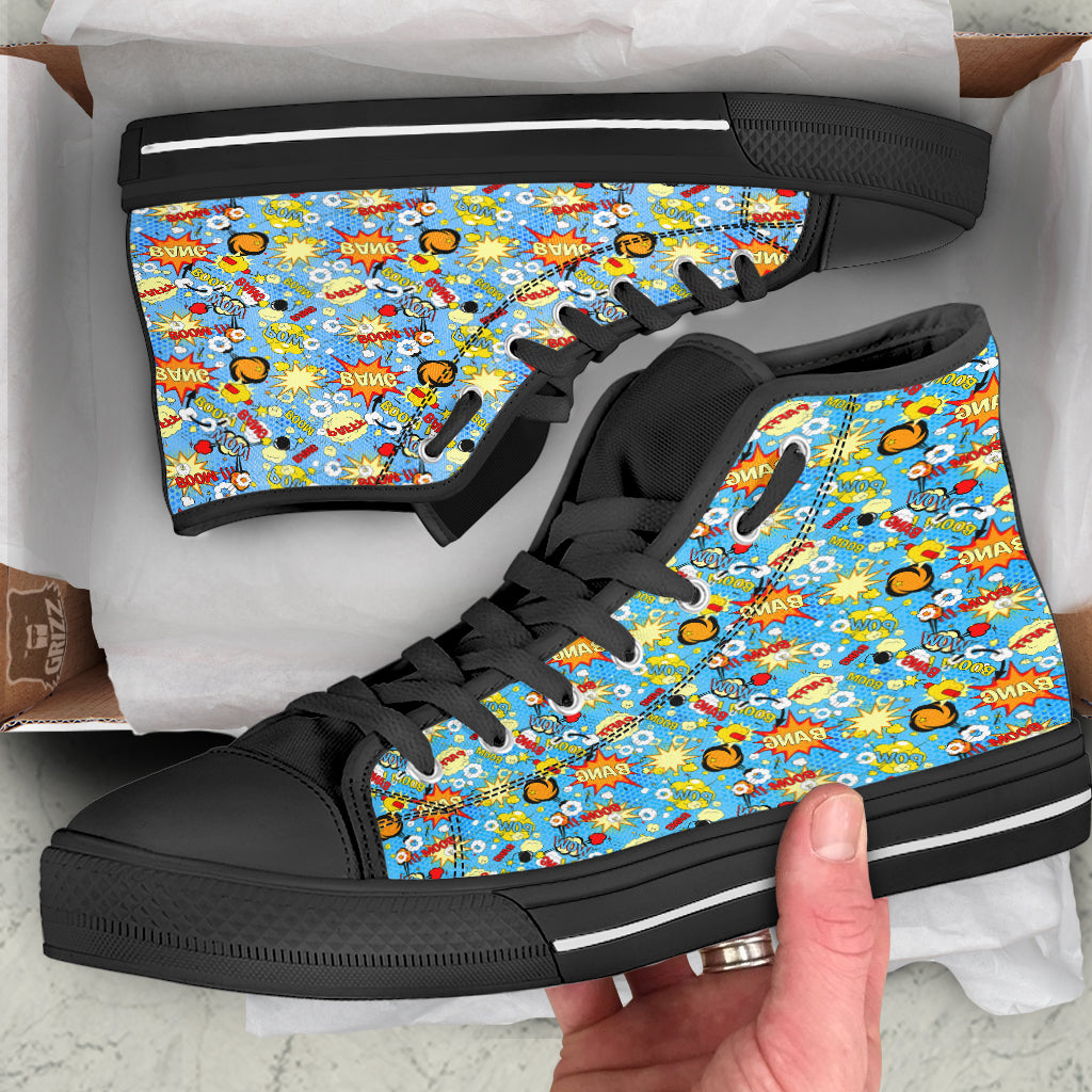 Comic Book Speech Bubbles Print Pattern Black High Top Shoes-grizzshop