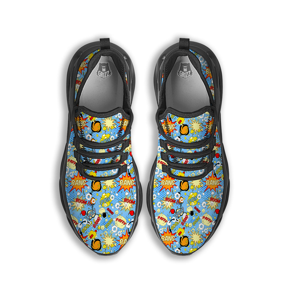 Comic Book Speech Bubbles Print Pattern Black Running Shoes-grizzshop