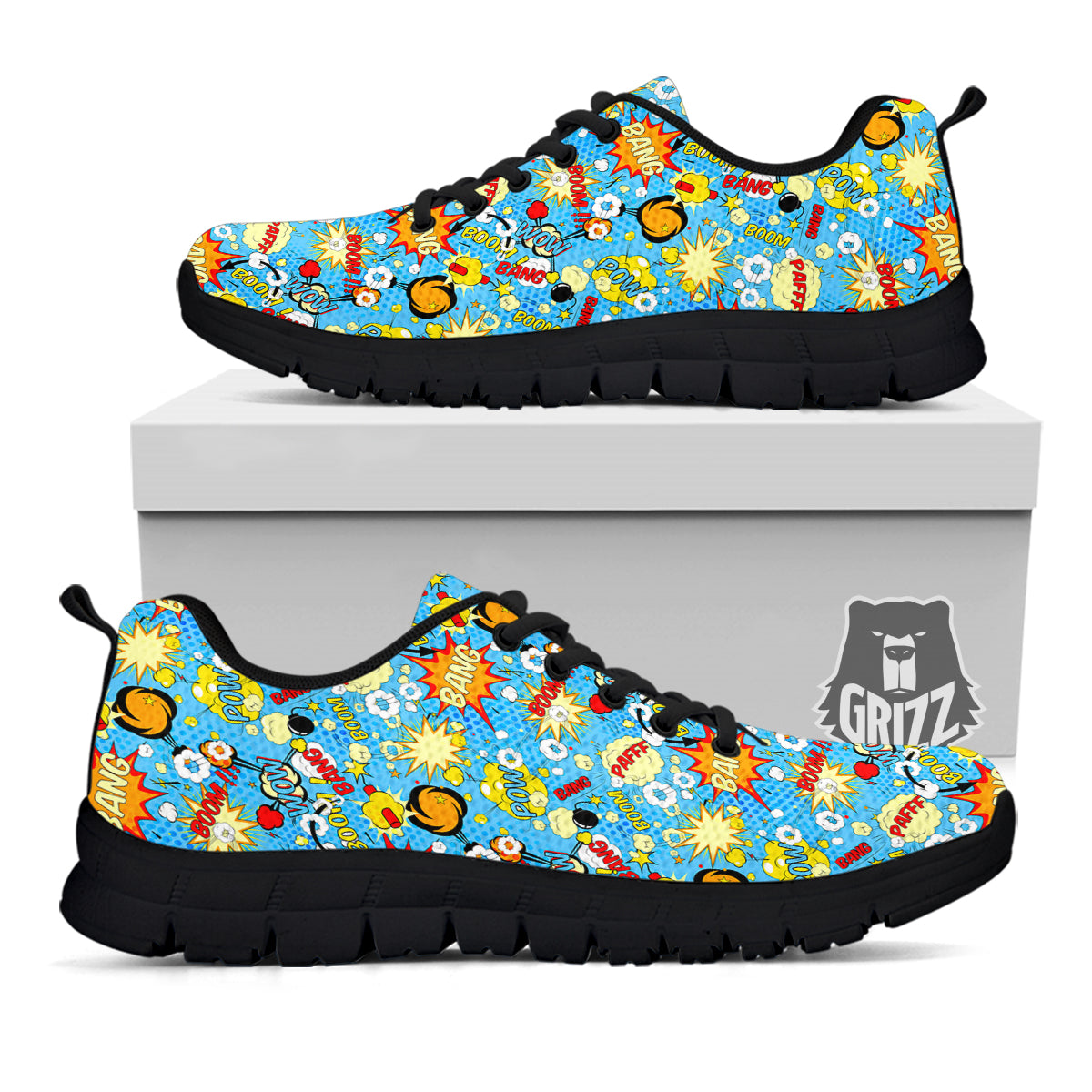 Comic Book Speech Bubbles Print Pattern Black Sneaker-grizzshop