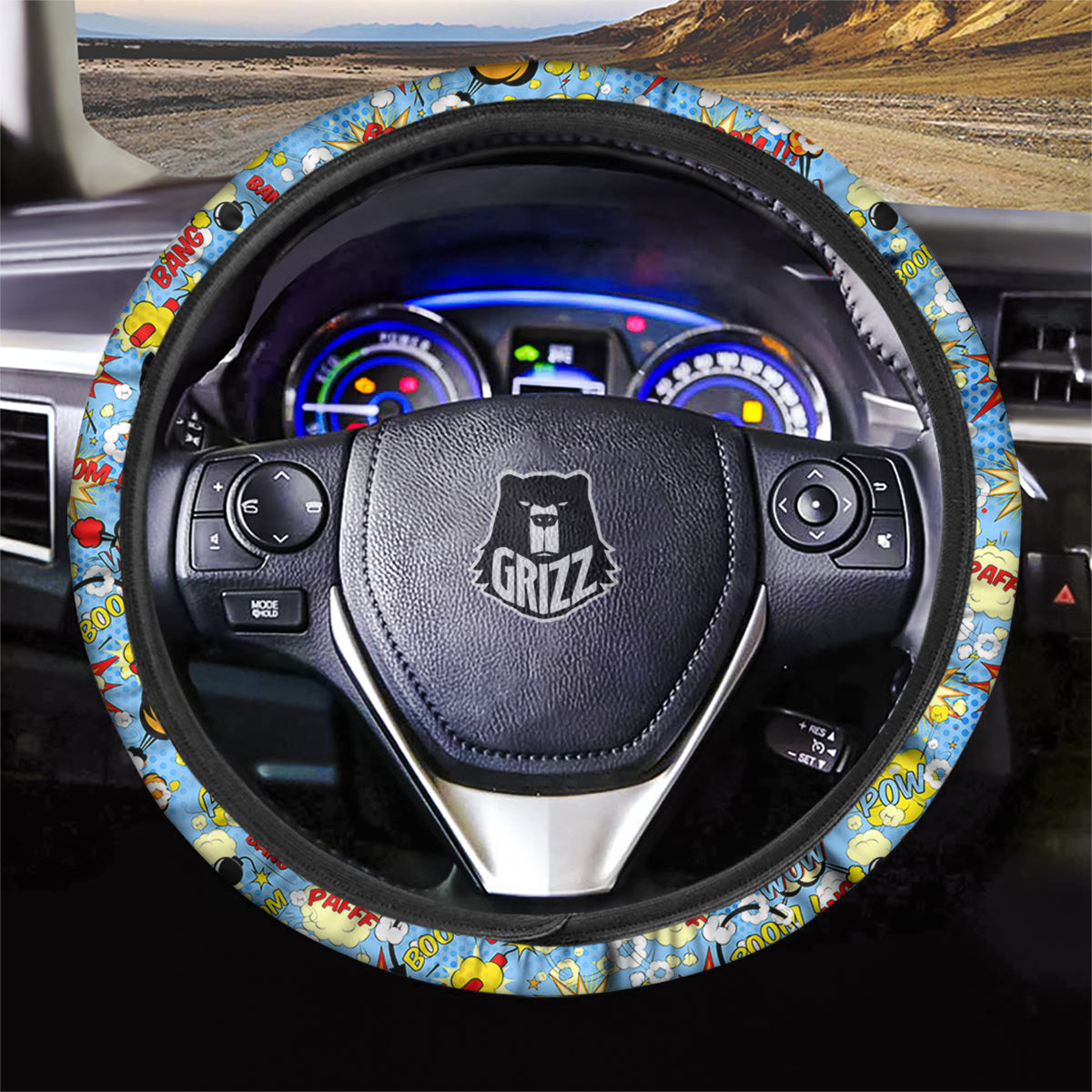 Comic Book Speech Bubbles Print Pattern Car Steering Wheel Cover-grizzshop