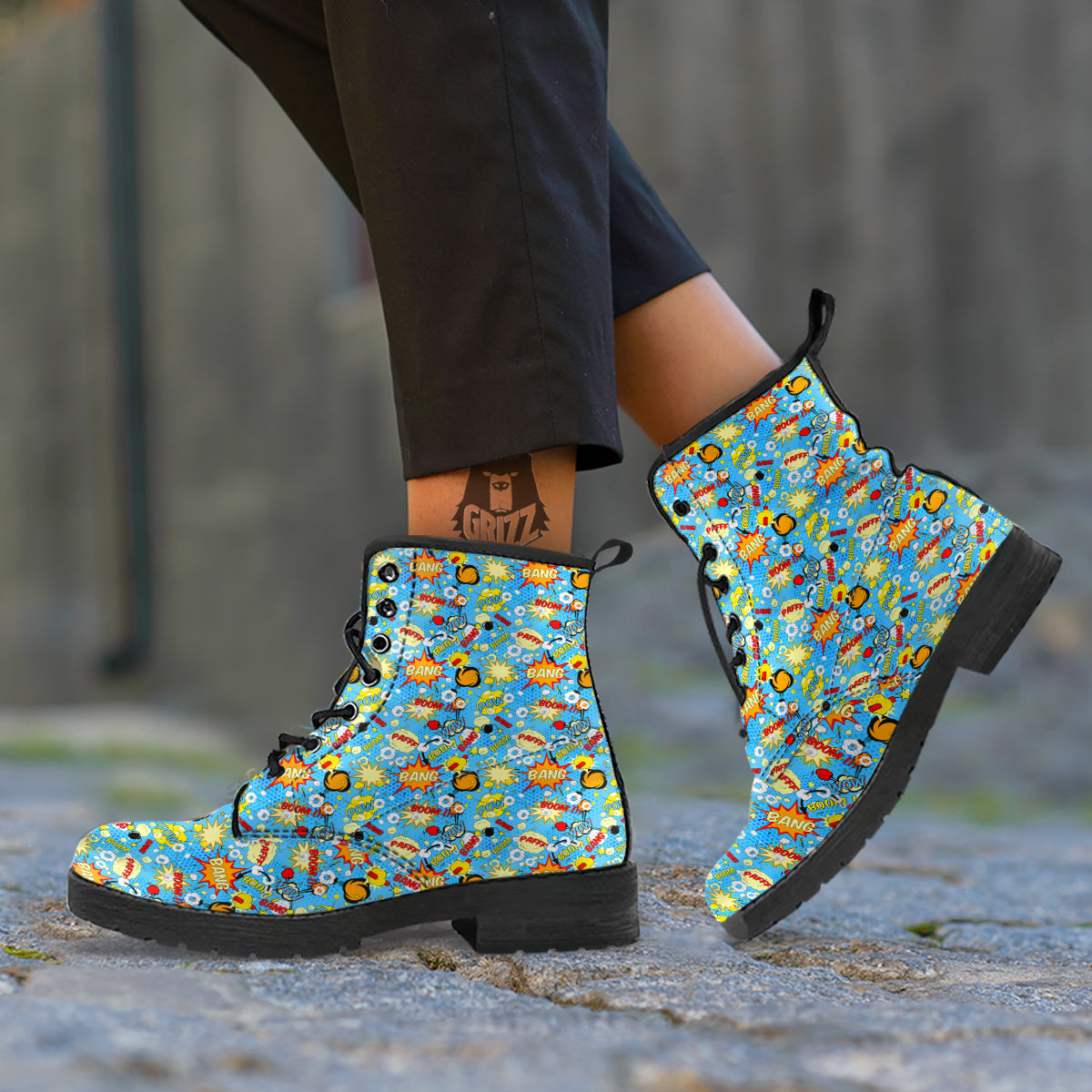 Comic Book Speech Bubbles Print Pattern Leather Boots-grizzshop