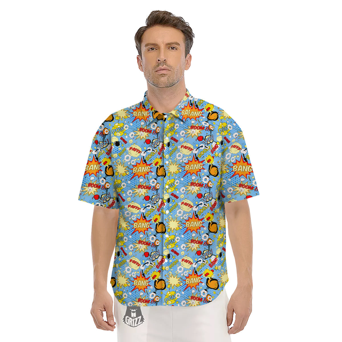 Comic Book Speech Bubbles Print Pattern Men's Short Sleeve Shirts-grizzshop