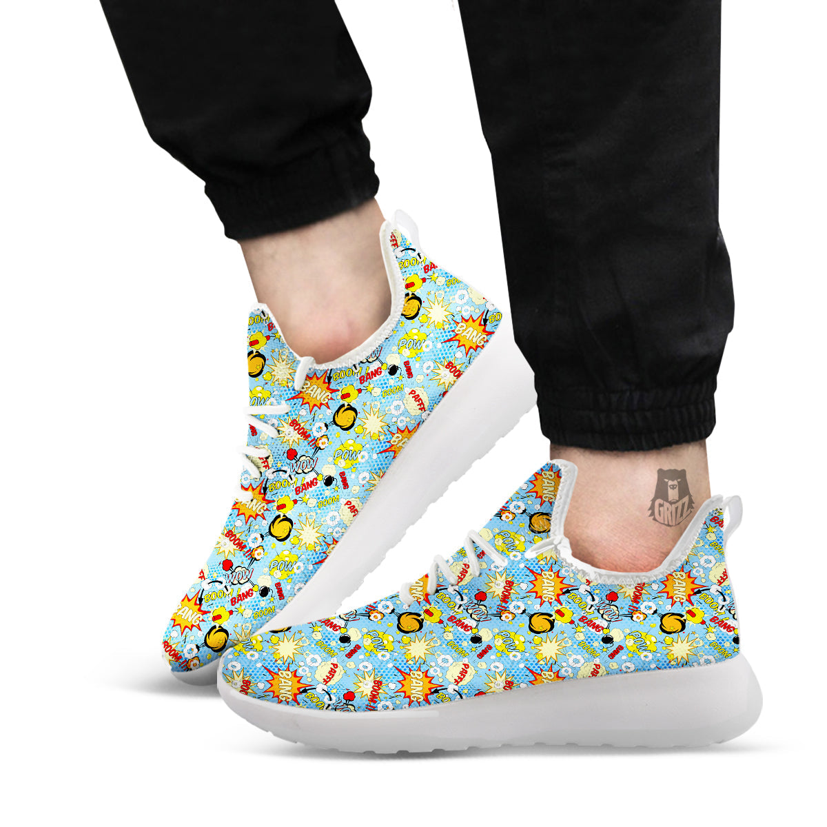 Comic Book Speech Bubbles Print Pattern White Athletic Shoes-grizzshop