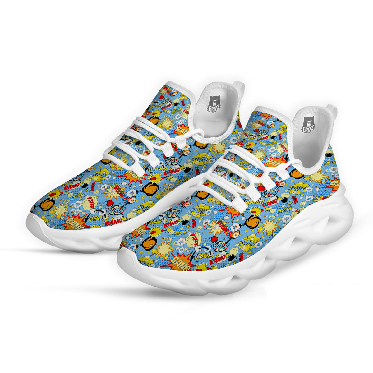 Comic Book Speech Bubbles Print Pattern White Running Shoes-grizzshop