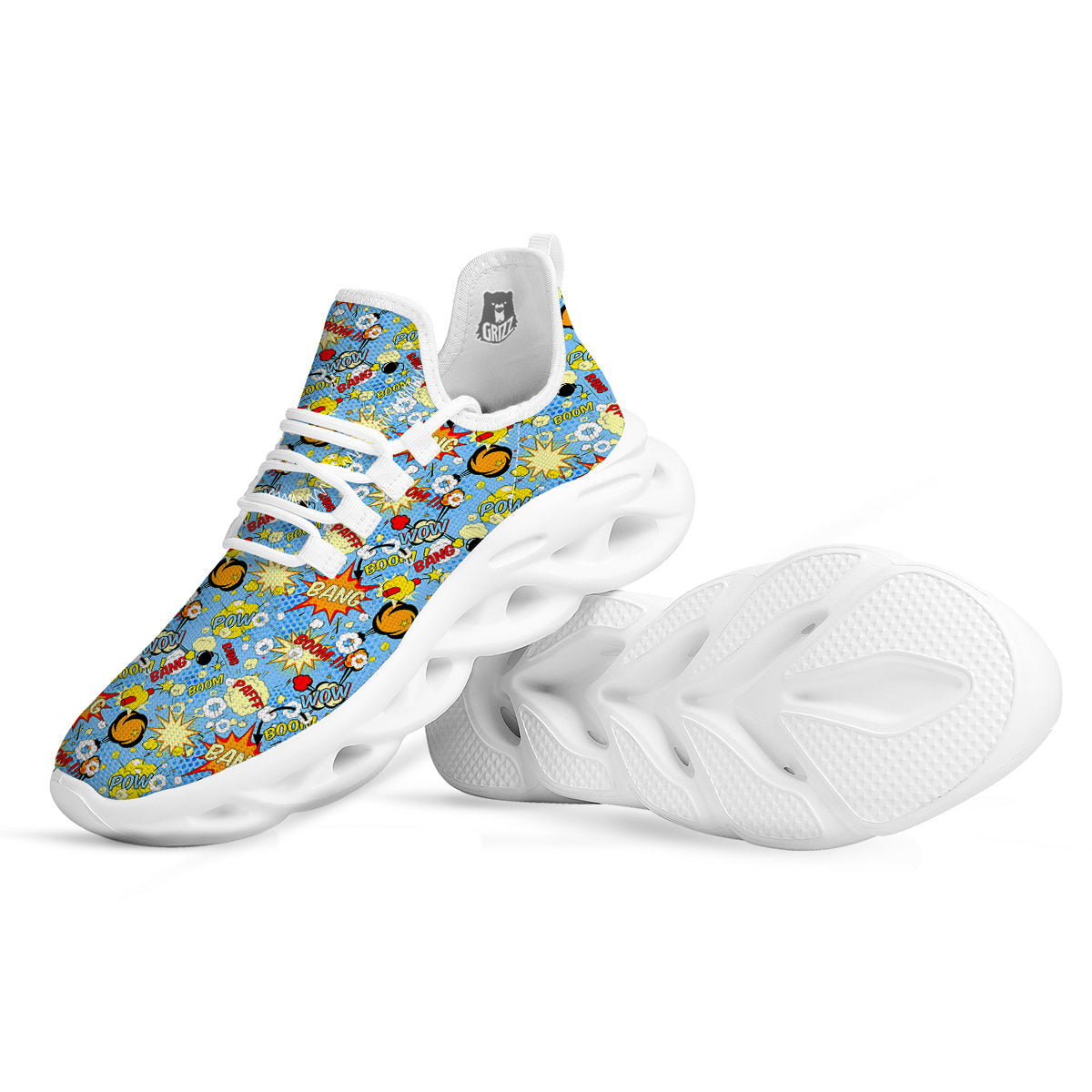 Comic Book Speech Bubbles Print Pattern White Running Shoes-grizzshop