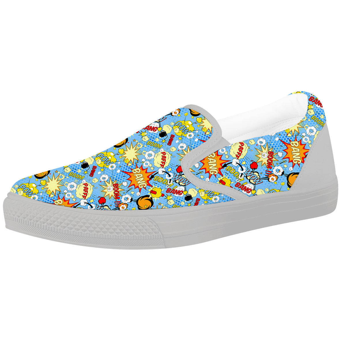 Comic Book Speech Bubbles Print Pattern White Slip On Shoes-grizzshop
