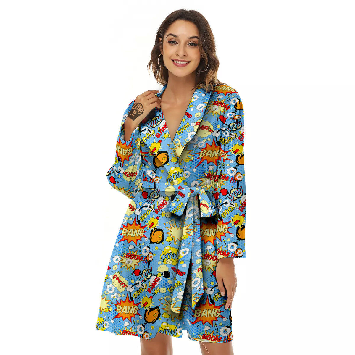 Comic Book Speech Bubbles Print Pattern Women's Robe-grizzshop