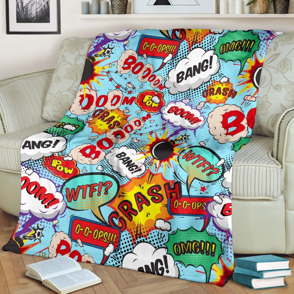 Comic Book Strip Pattern Print Blanket-grizzshop