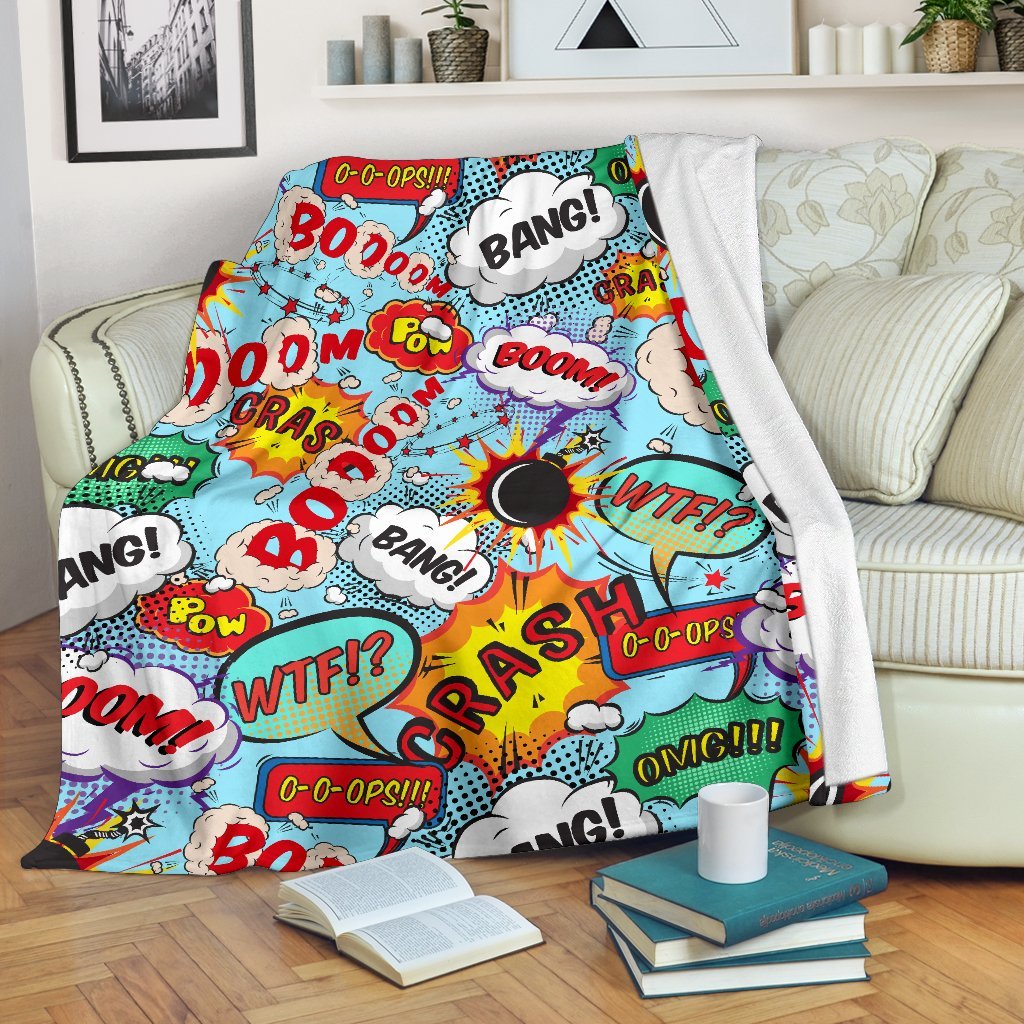 Comic Book Strip Pattern Print Blanket-grizzshop