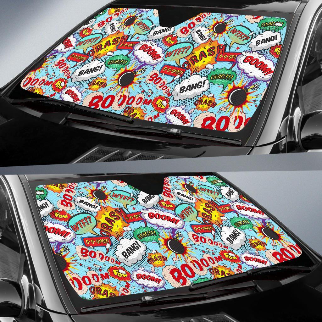 Comic Book Strip Pattern Print Car Sun Shade-grizzshop