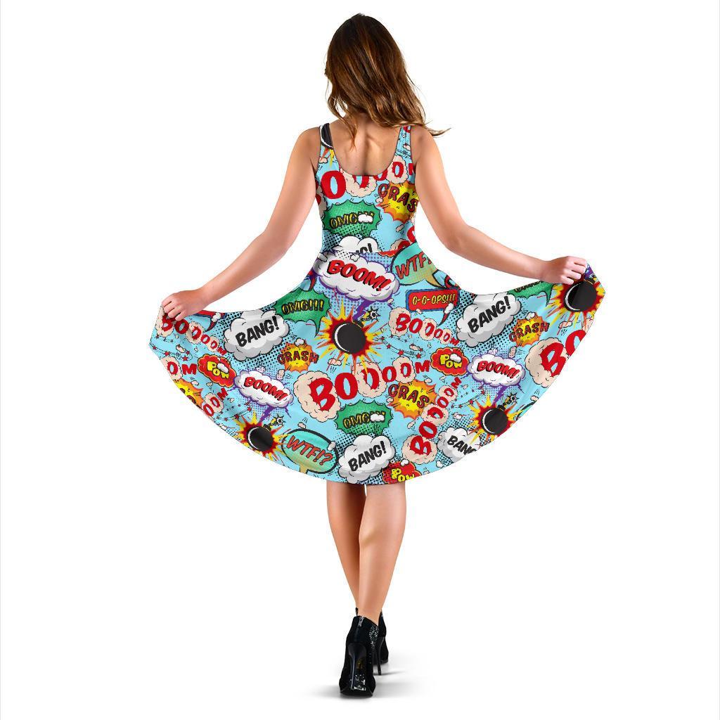 Comic Book Strip Pattern Print Dress-grizzshop