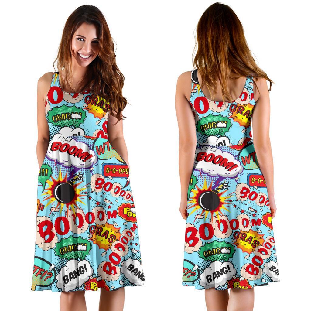 Comic Book Strip Pattern Print Dress-grizzshop