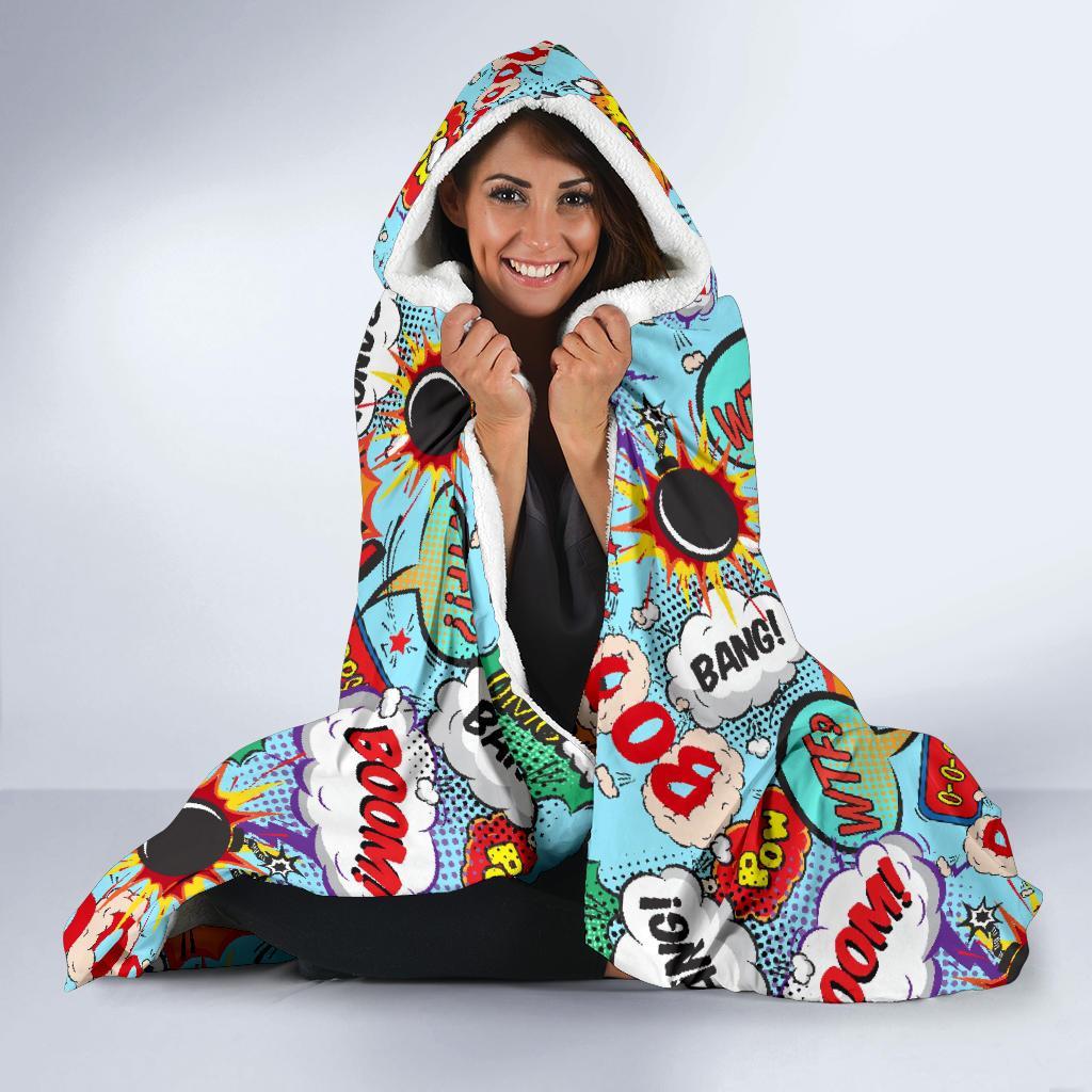 Comic Book Strip Pattern Print Hooded Blanket-grizzshop